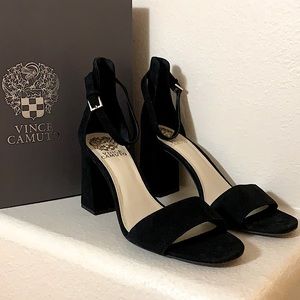 Vince Camuto Black Suede Winderly Block Heel Sandals US women’s Size 9M